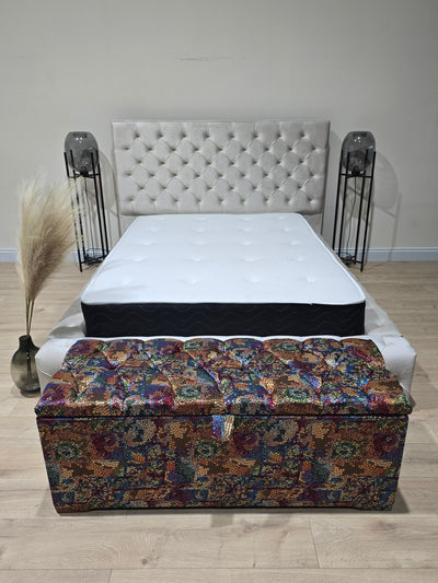 Premium stained glass embossed multi colour end of bed storage Ottoman,  bay window seat