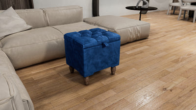 Navy Blue Small coffee table Storage Box | Navy Blue Footrest with Storage | Navy Blue Pouffe UK