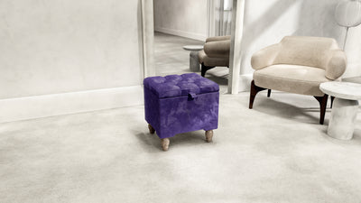 Purple Aubergine Small Storage Box | Purple Footstool with Storage UK | Purple Velvet Stool