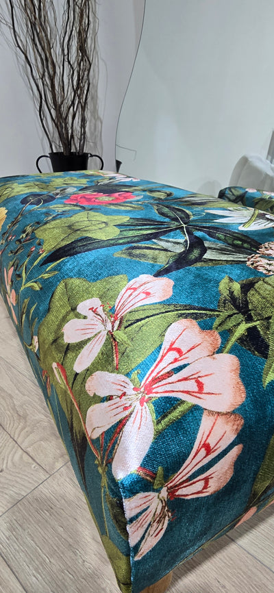 Floral Printed Footstool Luxurious Fabric Bench