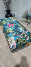 Floral Printed Footstool Luxurious Fabric Bench