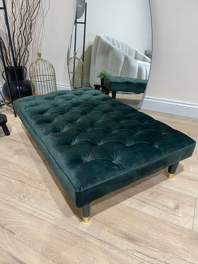 Green coffee table footstool chesterfield tufted matching buttons