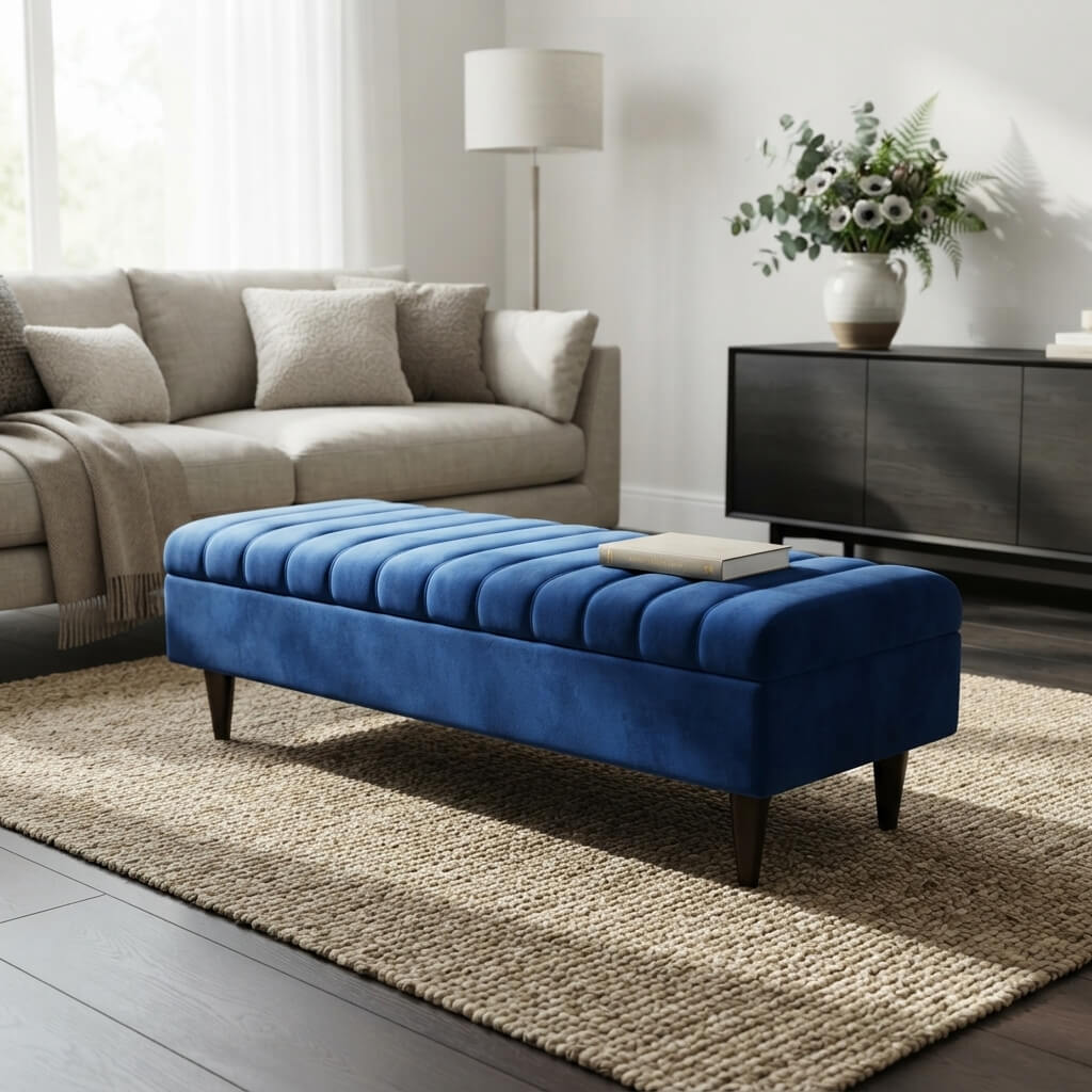 Romo Panel Ottoman Bench Seat – Royal Blue (Non-Storage) - ISTOOLS