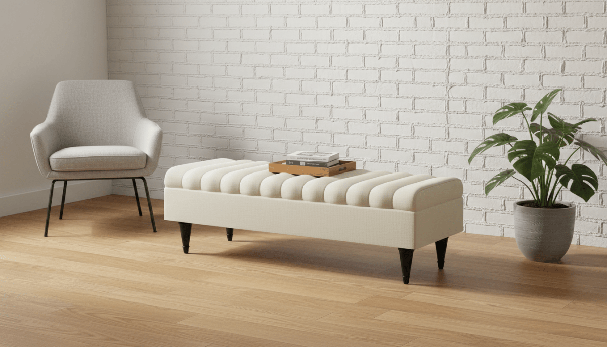 Romo Panel Storage Ottoman Bench Seat – Cream Hidden Storage Coffee Table for Living Room UK - ISTOOLS