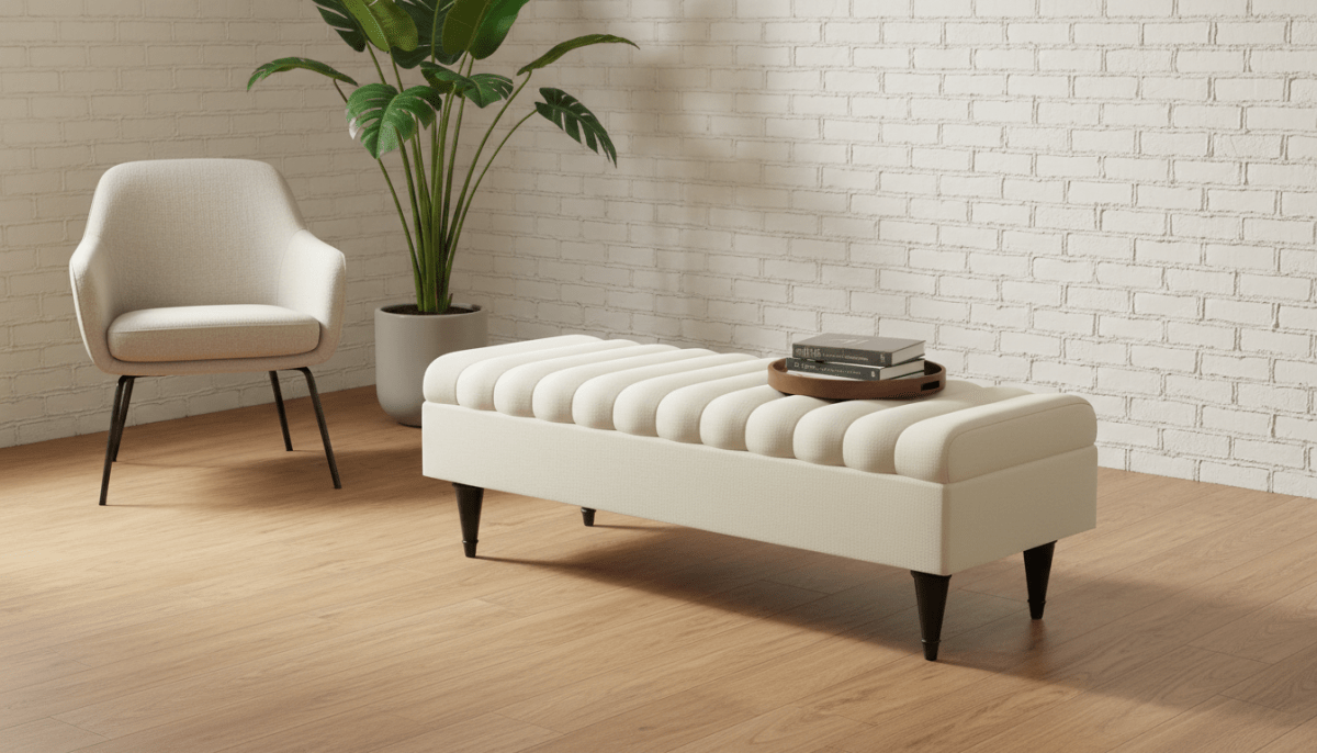 Romo Panel Storage Ottoman Bench Seat – Cream Hidden Storage Coffee Table for Living Room UK - ISTOOLS