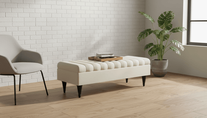 Romo Panel Storage Ottoman Bench Seat – Cream Hidden Storage Coffee Table for Living Room UK - ISTOOLS