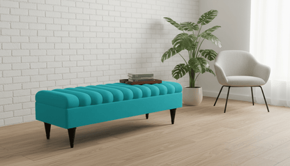 Romo Panel Storage Ottoman Bench Seat – Hidden Storage Coffee Table for Living Room UK (Aqua) - ISTOOLS