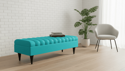 Romo Panel Storage Ottoman Bench Seat – Hidden Storage Coffee Table for Living Room UK (Aqua) - ISTOOLS