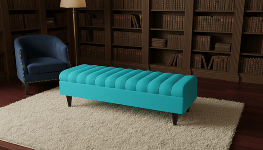 Romo Panel Storage Ottoman Bench Seat – Hidden Storage Coffee Table for Living Room UK (Aqua) - ISTOOLS