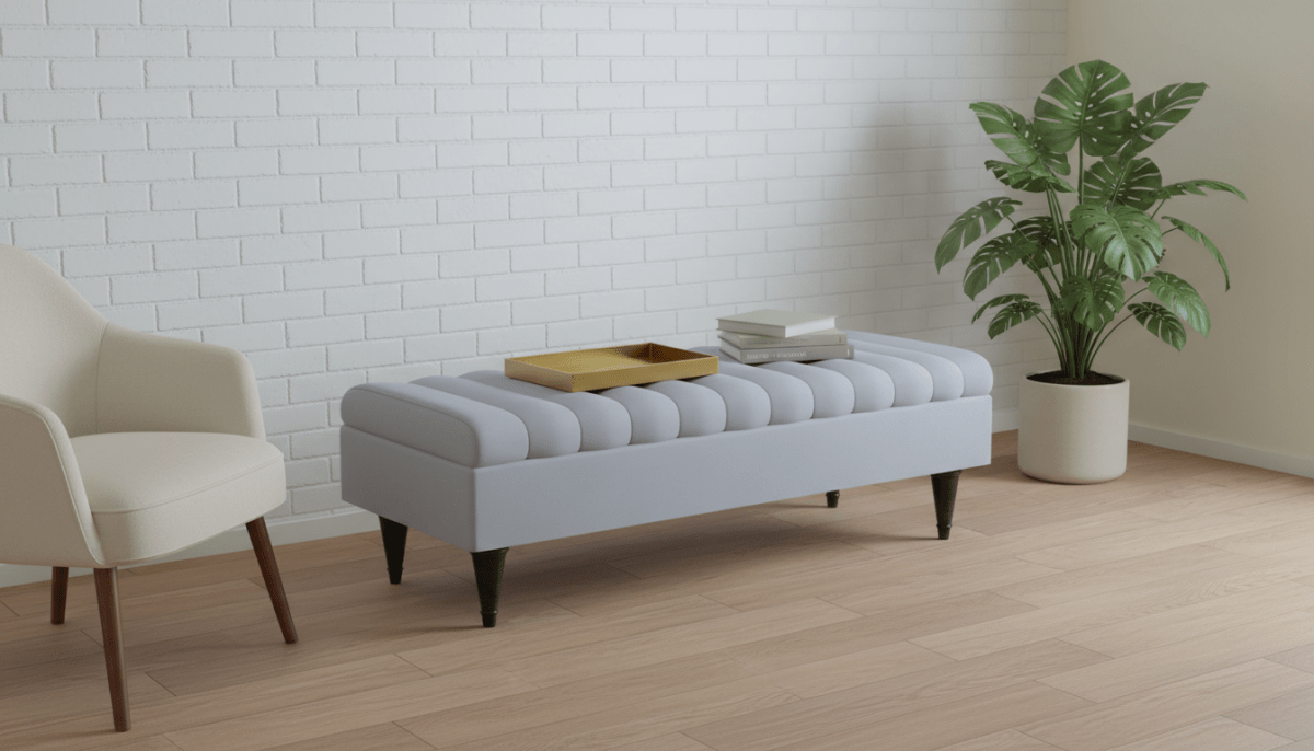 Romo Panel Storage Ottoman Bench Seat – Light Grey Hidden Storage Coffee Table for Living Room UK - ISTOOLS