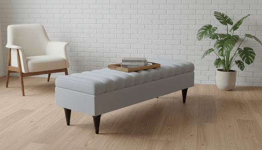 Romo Panel Storage Ottoman Bench Seat – Light Grey Hidden Storage Coffee Table for Living Room UK - ISTOOLS