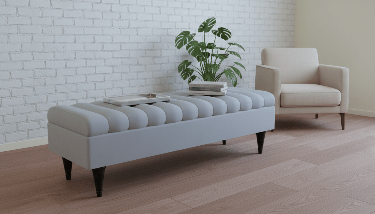 Romo Panel Storage Ottoman Bench Seat – Light Grey Hidden Storage Coffee Table for Living Room UK - ISTOOLS