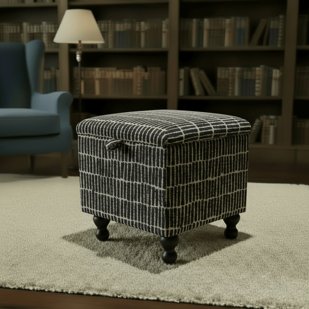 Scion - Hikari Fabric Midnight Small Storage Ottoman – Multi - Purpose Coffee Table & Footstool - ISTOOLS