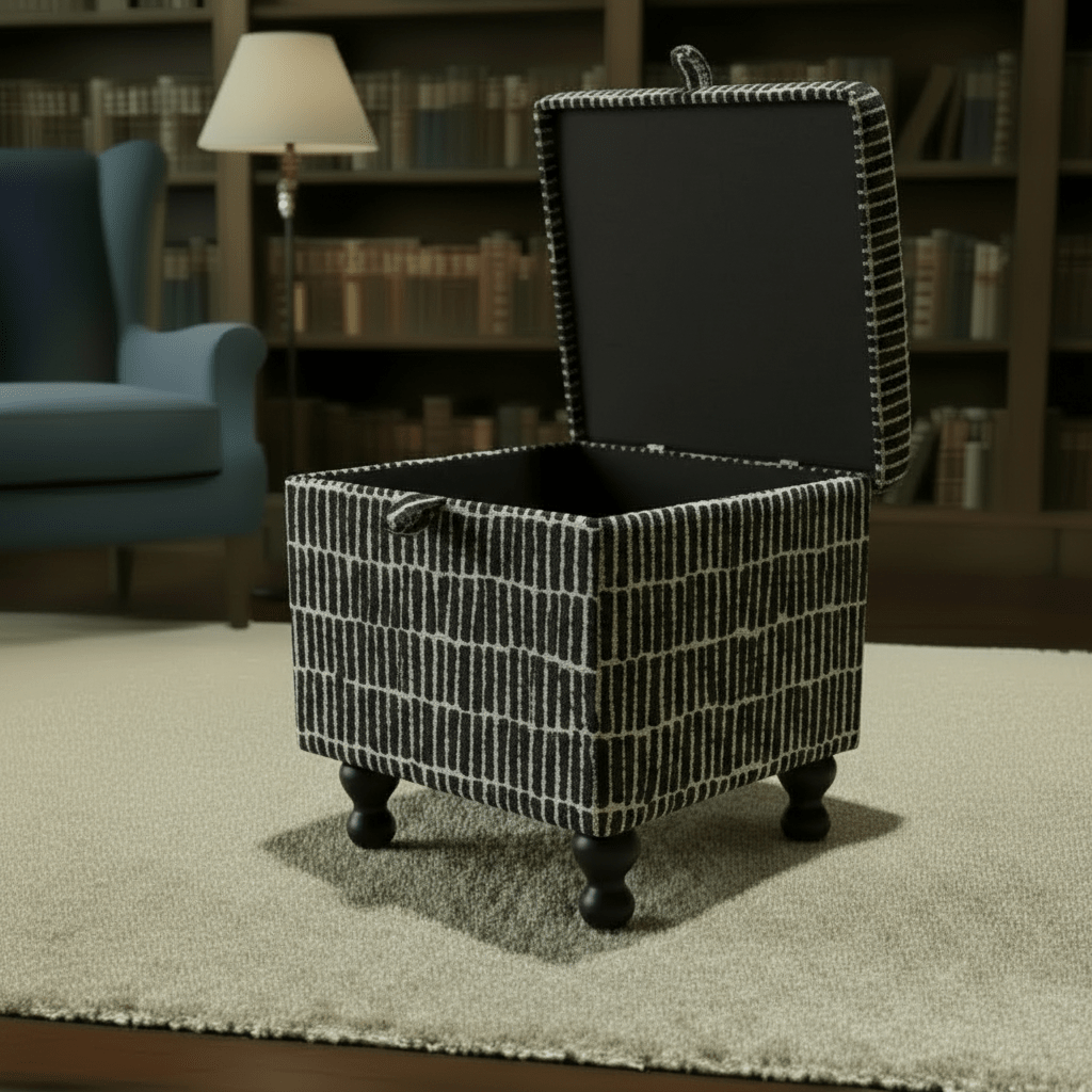 Scion - Hikari Fabric Midnight Small Storage Ottoman – Multi - Purpose Coffee Table & Footstool - ISTOOLS