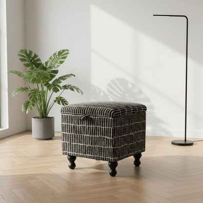 Scion - Hikari Fabric Midnight Small Storage Ottoman – Multi - Purpose Coffee Table & Footstool - ISTOOLS