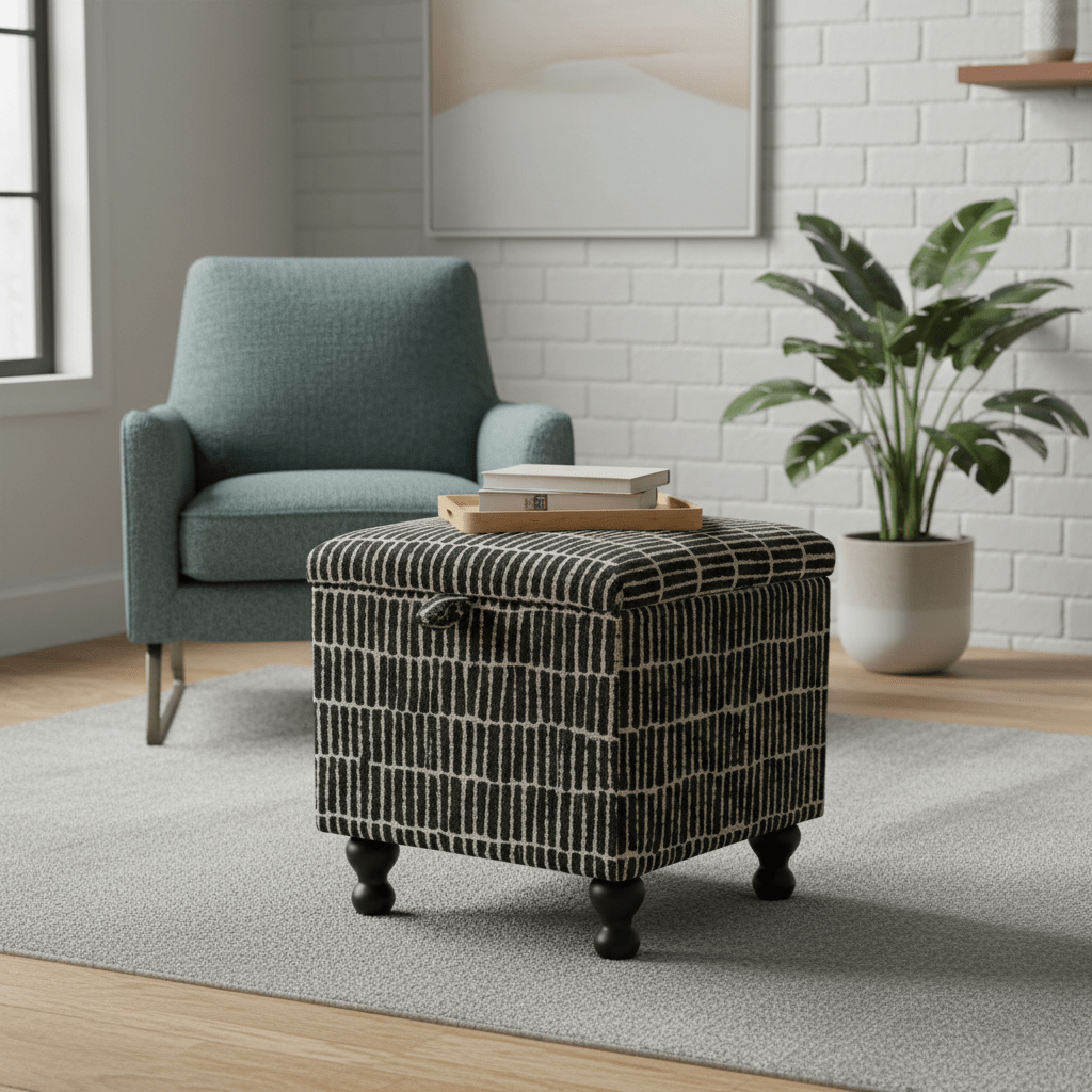 Scion - Hikari Fabric Midnight Small Storage Ottoman – Multi - Purpose Coffee Table & Footstool - ISTOOLS