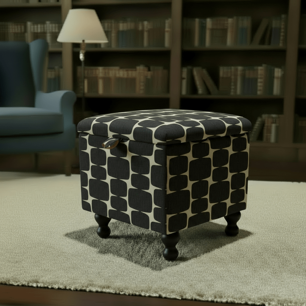 Scion – Lohko Fabric Liquorice Hemp Small Storage Ottoman – Multi - Purpose Coffee Table Footstool - ISTOOLS
