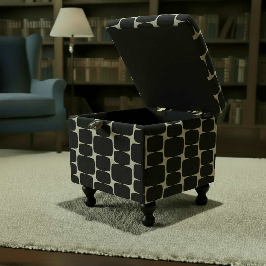 Scion – Lohko Fabric Liquorice Hemp Small Storage Ottoman – Multi - Purpose Coffee Table Footstool - ISTOOLS