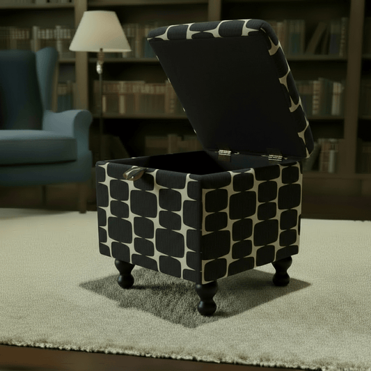 Scion – Lohko Fabric Liquorice Hemp Small Storage Ottoman – Multi - Purpose Coffee Table Footstool - ISTOOLS