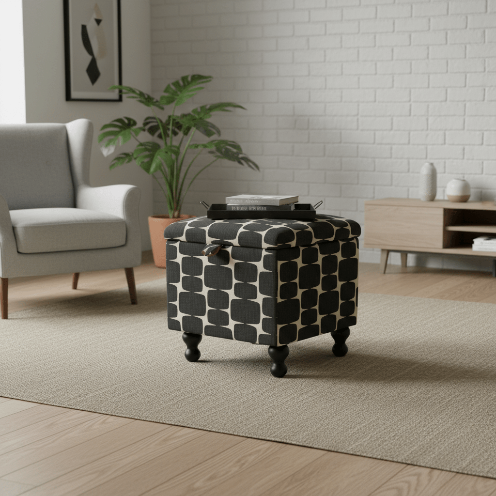 Scion – Lohko Fabric Liquorice Hemp Small Storage Ottoman – Multi - Purpose Coffee Table Footstool - ISTOOLS