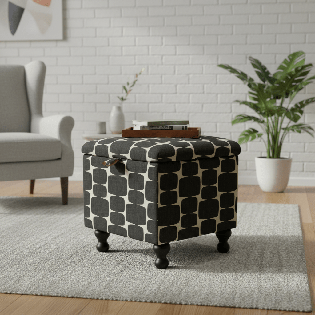 Scion – Lohko Fabric Liquorice Hemp Small Storage Ottoman – Multi - Purpose Coffee Table Footstool - ISTOOLS