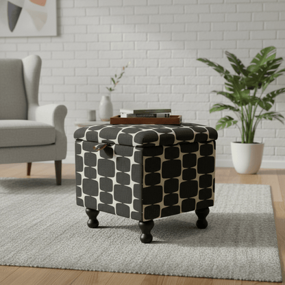 Scion – Lohko Fabric Liquorice Hemp Small Storage Ottoman – Multi - Purpose Coffee Table Footstool - ISTOOLS