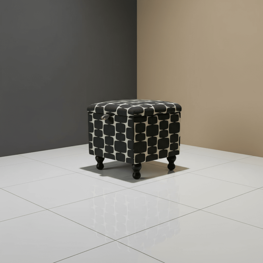 Scion – Lohko Fabric Liquorice Hemp Small Storage Ottoman – Multi - Purpose Coffee Table Footstool - ISTOOLS