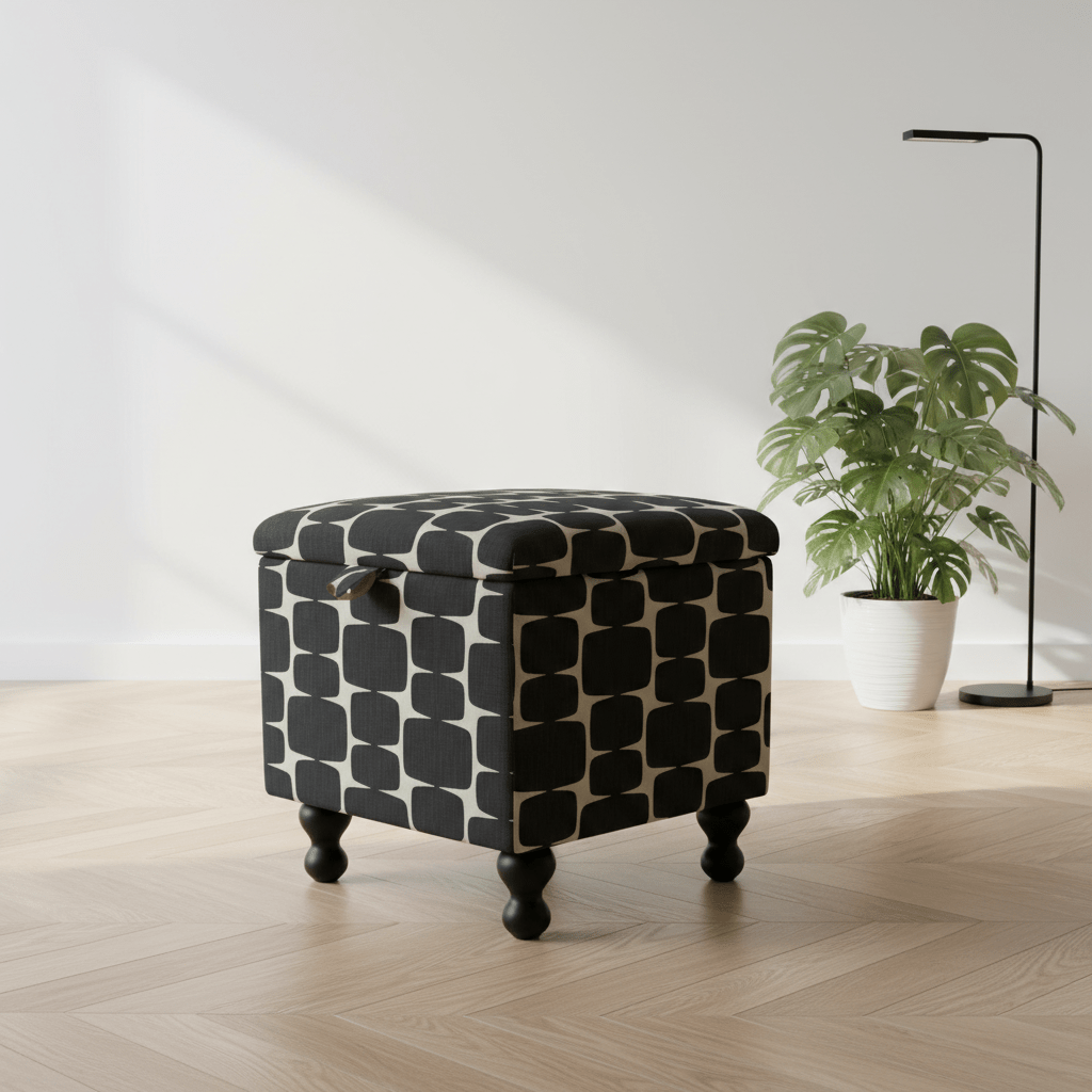 Scion – Lohko Fabric Liquorice Hemp Small Storage Ottoman – Multi - Purpose Coffee Table Footstool - ISTOOLS