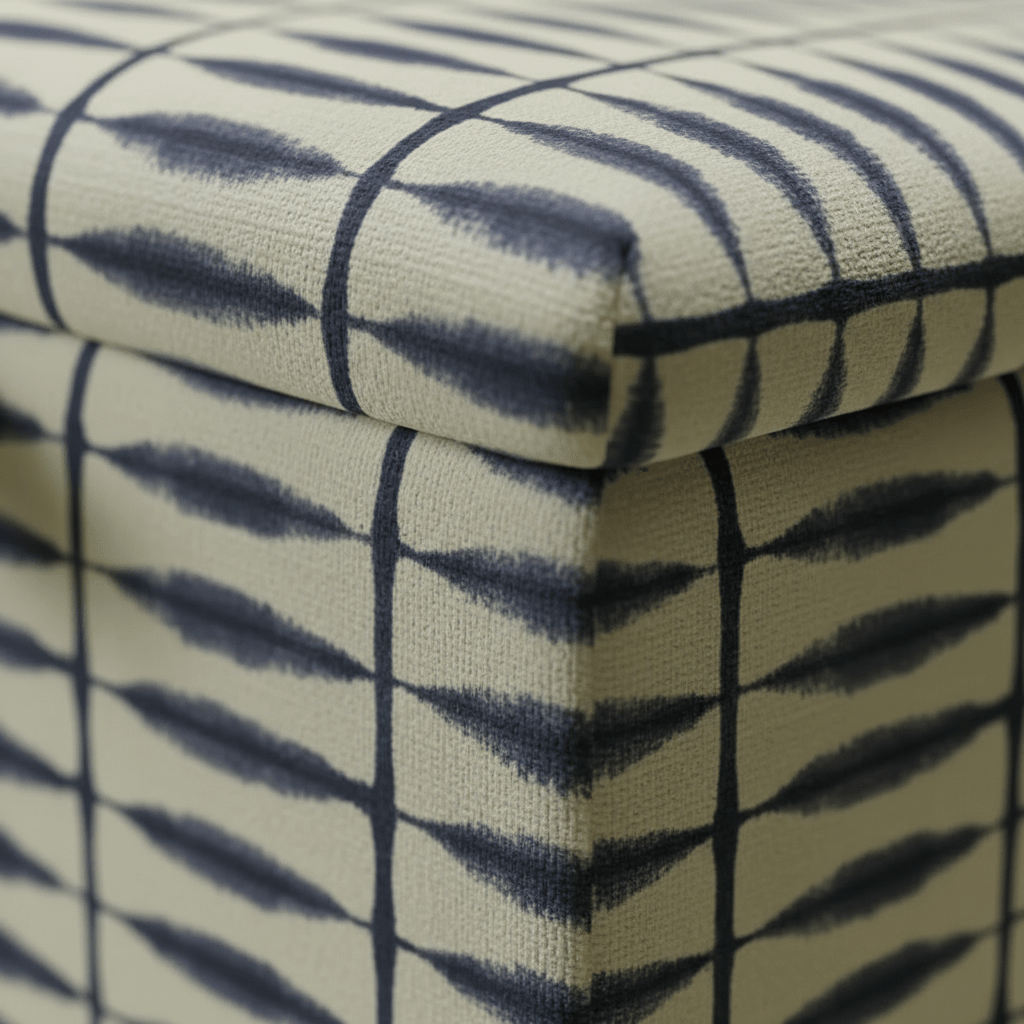 Scion – Shibori Fabric Indigo Linen Small Storage Ottoman – Multi - Purpose Coffee Table & Footstool - ISTOOLS