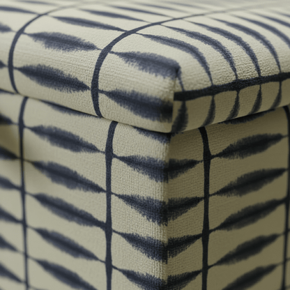 Scion – Shibori Fabric Indigo Linen Small Storage Ottoman – Multi - Purpose Coffee Table & Footstool - ISTOOLS
