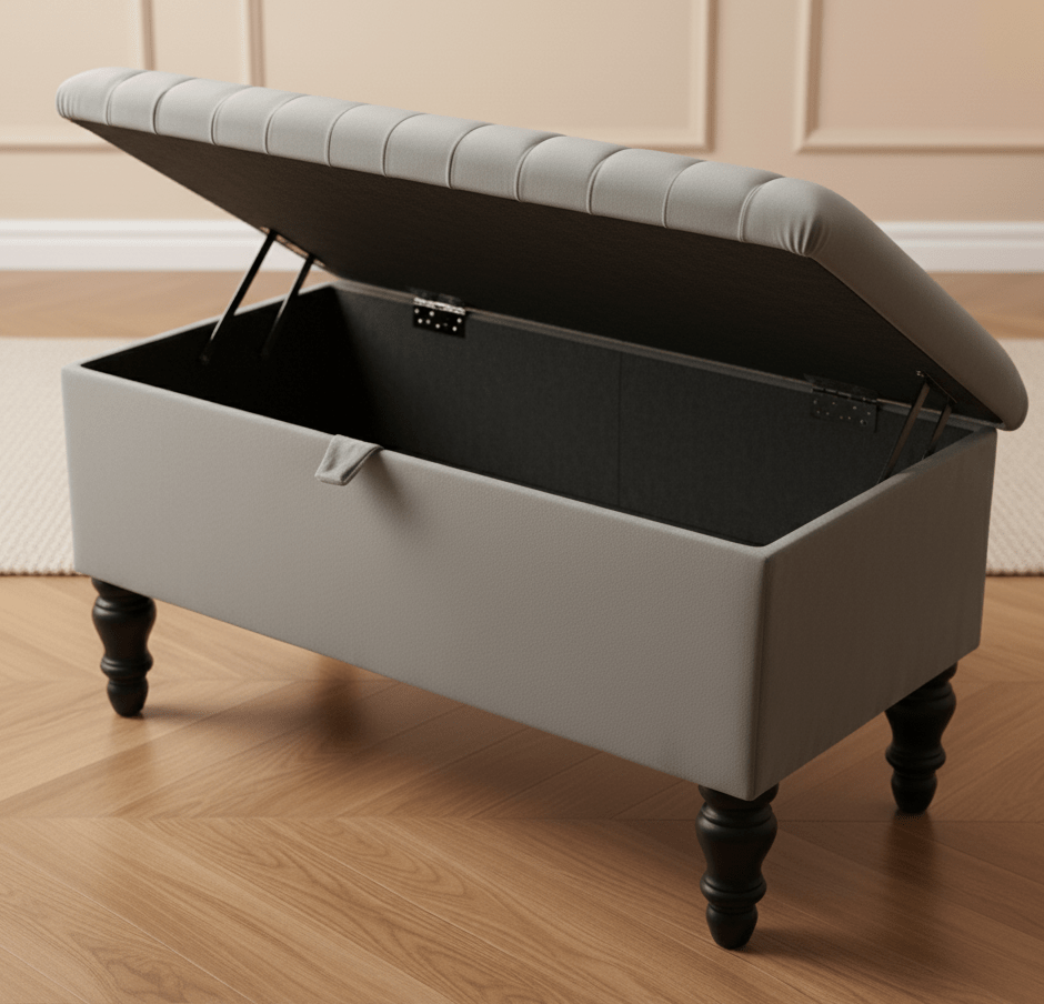 Modern Silver Grey Velvet Coffee Table Bench with Storage - ISTOOLS