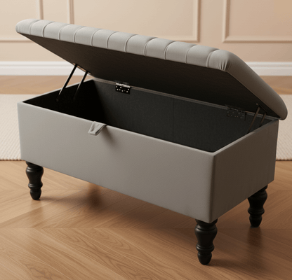 Modern Silver Grey Velvet Coffee Table Bench with Storage - ISTOOLS