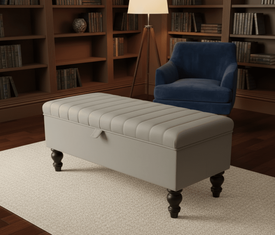 Silver Grey Velvet Storage Ottoman Bench for Living Room - ISTOOLS