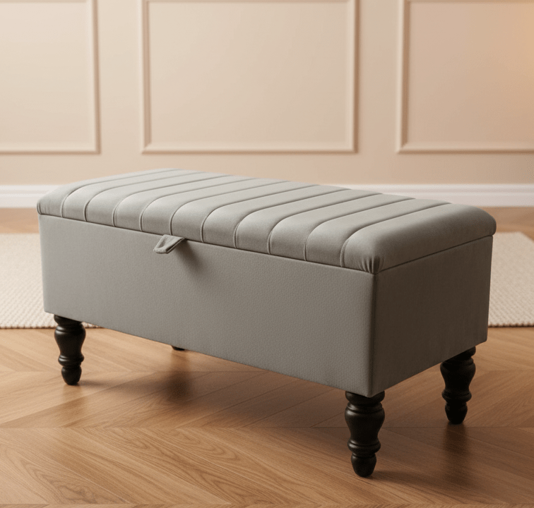 Coffee Table Storage Bench in Silver Grey Velvet UK - ISTOOLS