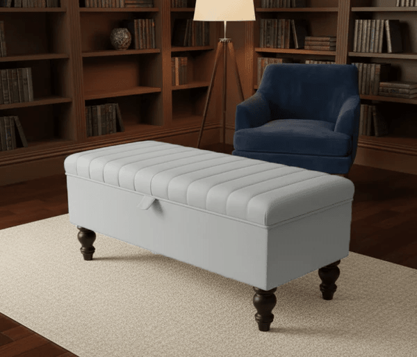 Silver Grey Velvet Storage Ottoman Bench – Coffee Table, Seat & Hidden Storage (UK) - ISTOOLS