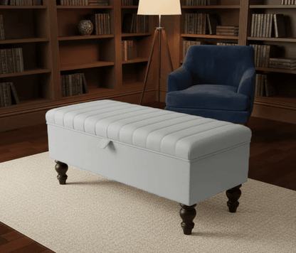 Silver Grey Velvet Storage Ottoman Bench – Coffee Table, Seat & Hidden Storage (UK) - ISTOOLS
