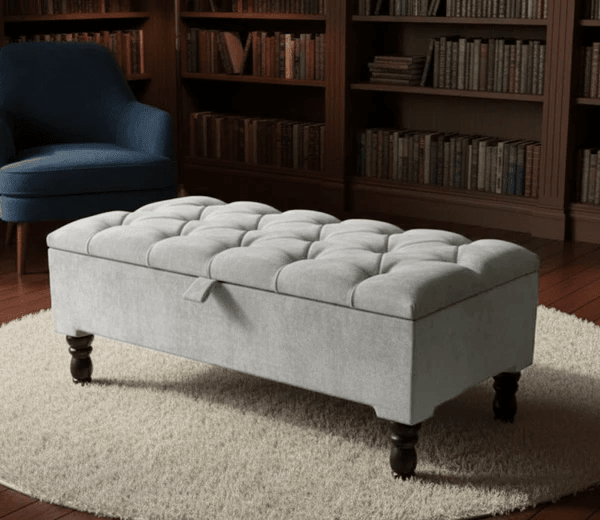 Silver Naples Ottoman Storage Bench – Hidden Storage Footstool & Comfortable Seating - ISTOOLS
