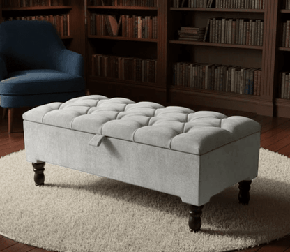 Silver Naples Ottoman Storage Bench – Hidden Storage Footstool & Comfortable Seating - ISTOOLS
