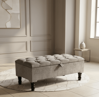 SIlver naples Ottoman Storage Bench, Silver Footstool Pouffe - ISTOOLS