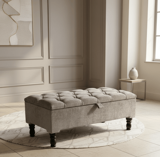 Modern silver fabric footstool pouffe for living room or bedroom - ISTOOLS