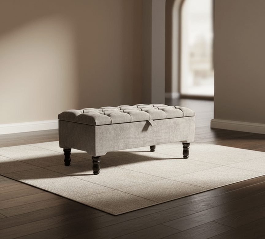 SIlver naples Ottoman Storage Bench, Silver Footstool Pouffe - ISTOOLS