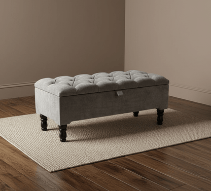 SIlver naples Ottoman Storage Bench, Silver Footstool Pouffe - ISTOOLS