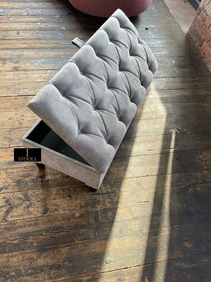 SIlver naples Ottoman Storage Bench, Silver Footstool Pouffe - ISTOOLS