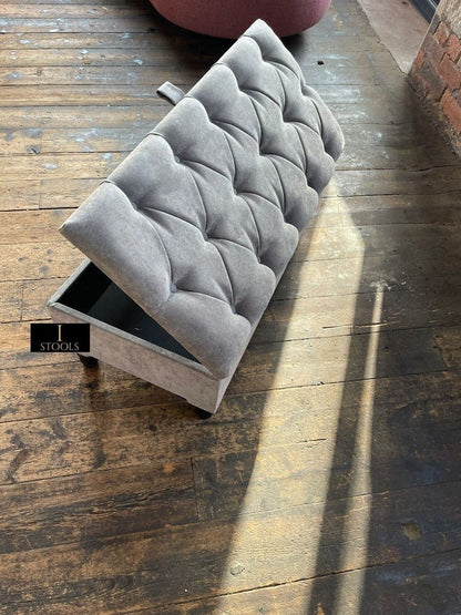 SIlver naples Ottoman Storage Bench, Silver Footstool Pouffe - ISTOOLS