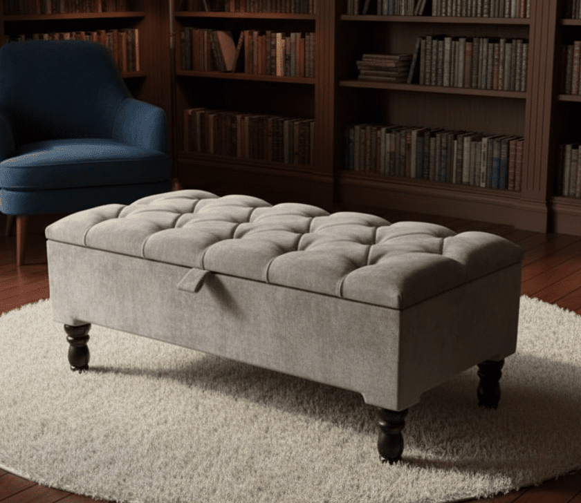 Silver Naples Ottoman Storage Bench with hidden storage and cushioned seat - ISTOOLS