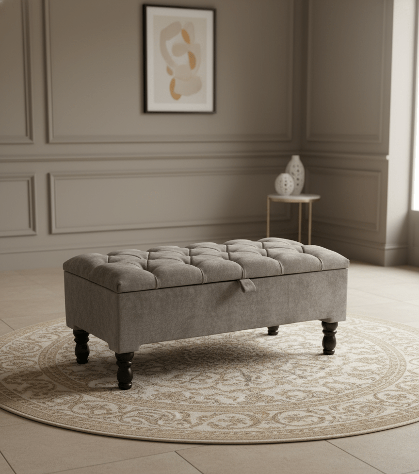 SIlver naples Ottoman Storage Bench, Silver Footstool Pouffe - ISTOOLS