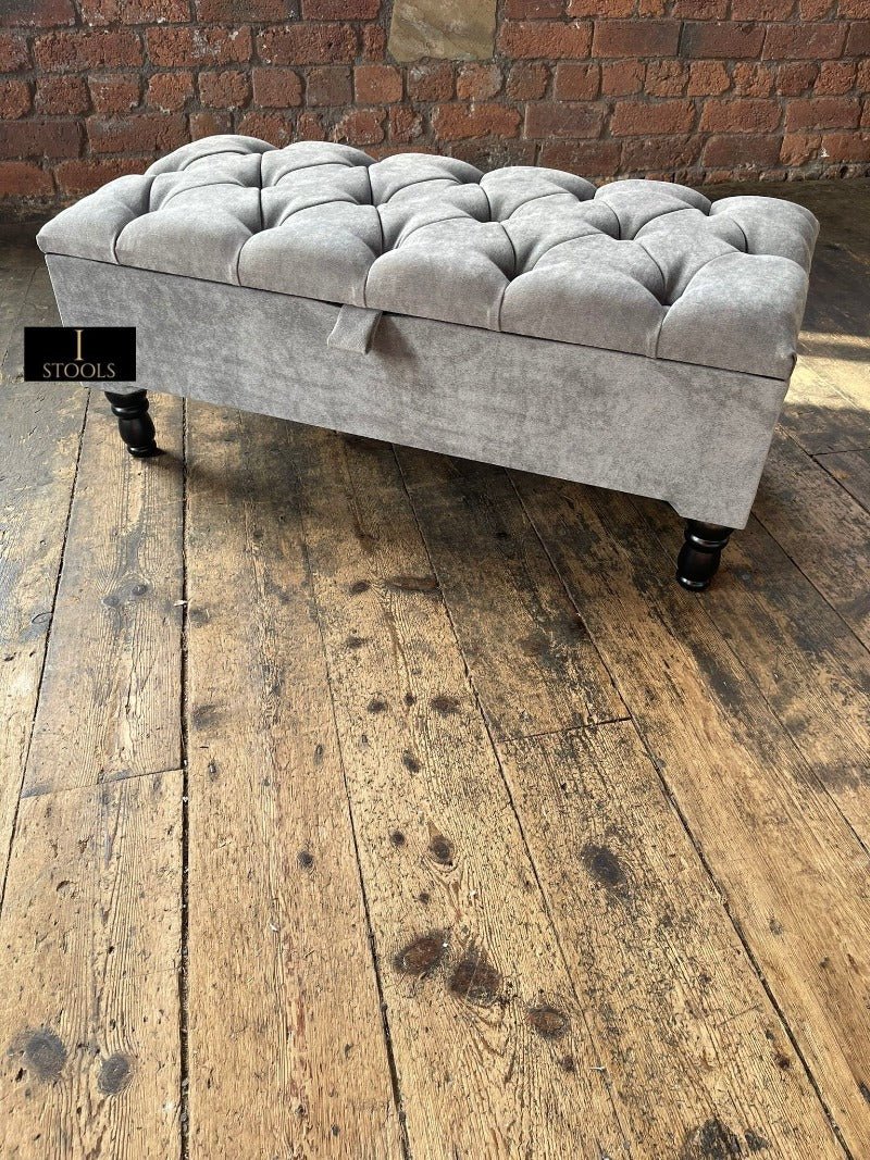SIlver naples Ottoman Storage Bench, Silver Footstool Pouffe - ISTOOLS