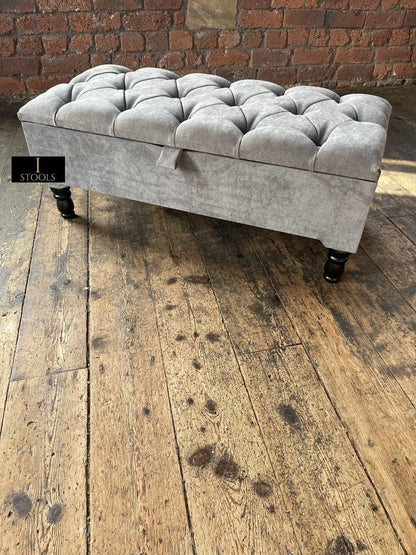 SIlver naples Ottoman Storage Bench, Silver Footstool Pouffe - ISTOOLS