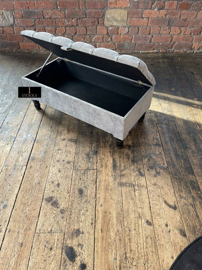 SIlver naples Ottoman Storage Bench, Silver Footstool Pouffe - ISTOOLS