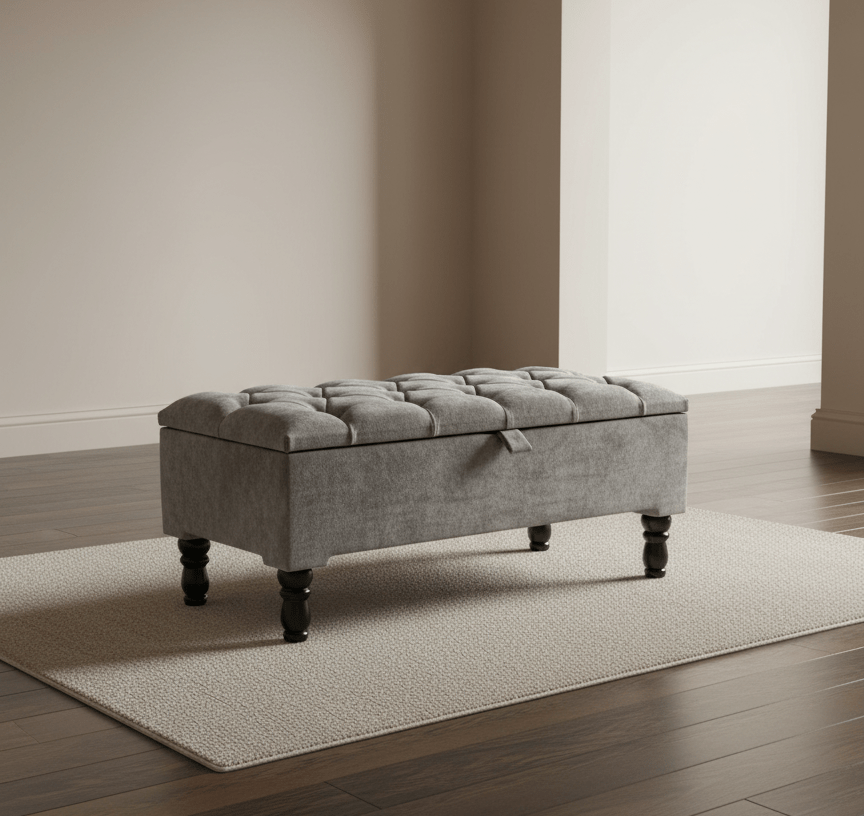 SIlver naples Ottoman Storage Bench, Silver Footstool Pouffe - ISTOOLS